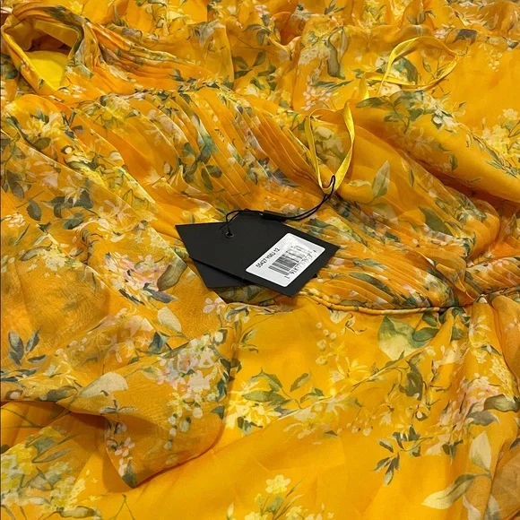 Mac Duggal 55427 Yellow Green Floral One Shoulder‎ Maxi Gown Dress Size 12 NWT - Picture 7 of 8